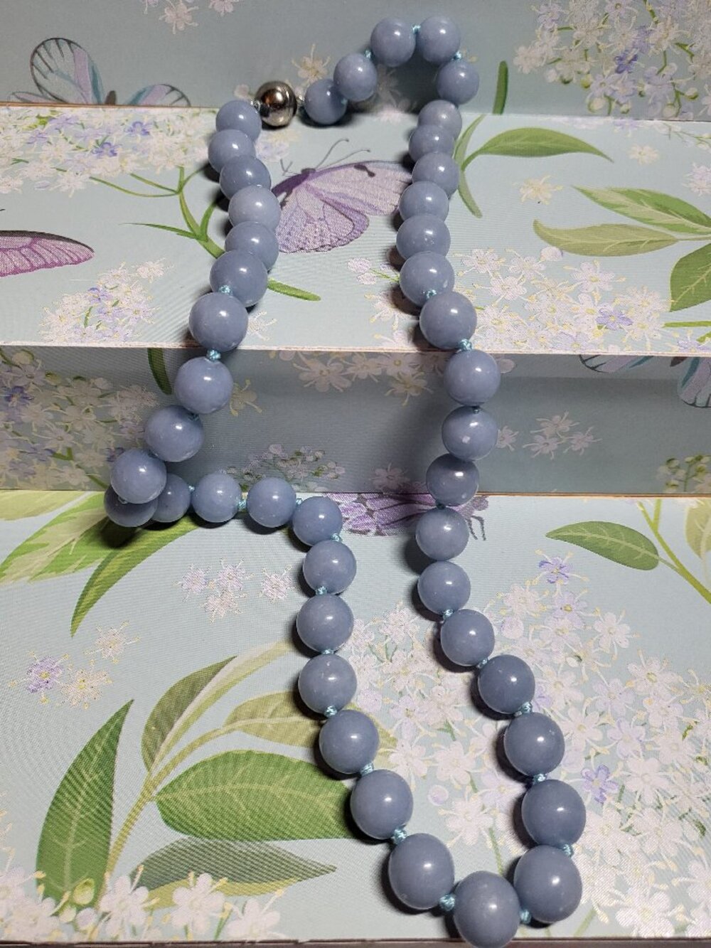 Natural Blue Angelite Beaded Statement Necklace